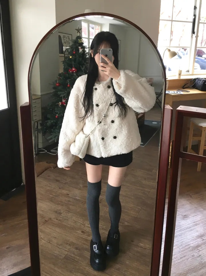 💕chic韓系高級雙排釦羊羔毛外套