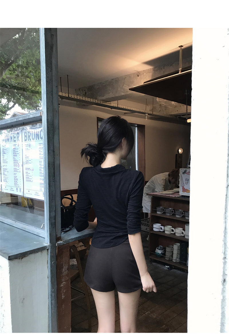 💕氣質翻領長袖收腰鈕扣襯衫