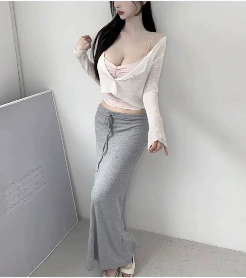 💕chic韓系垂墜感顯瘦低腰包臀魚尾半身裙