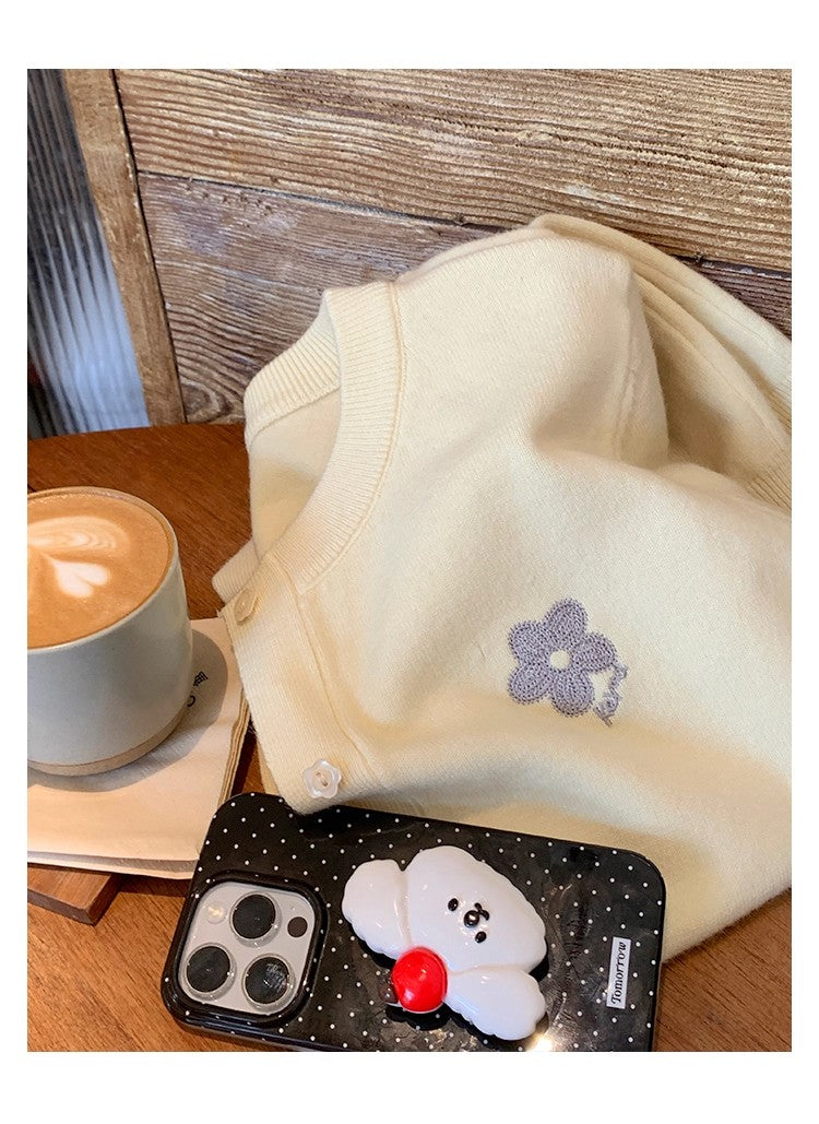💕春秋溫柔刺繡花朵黑色外搭開衫
