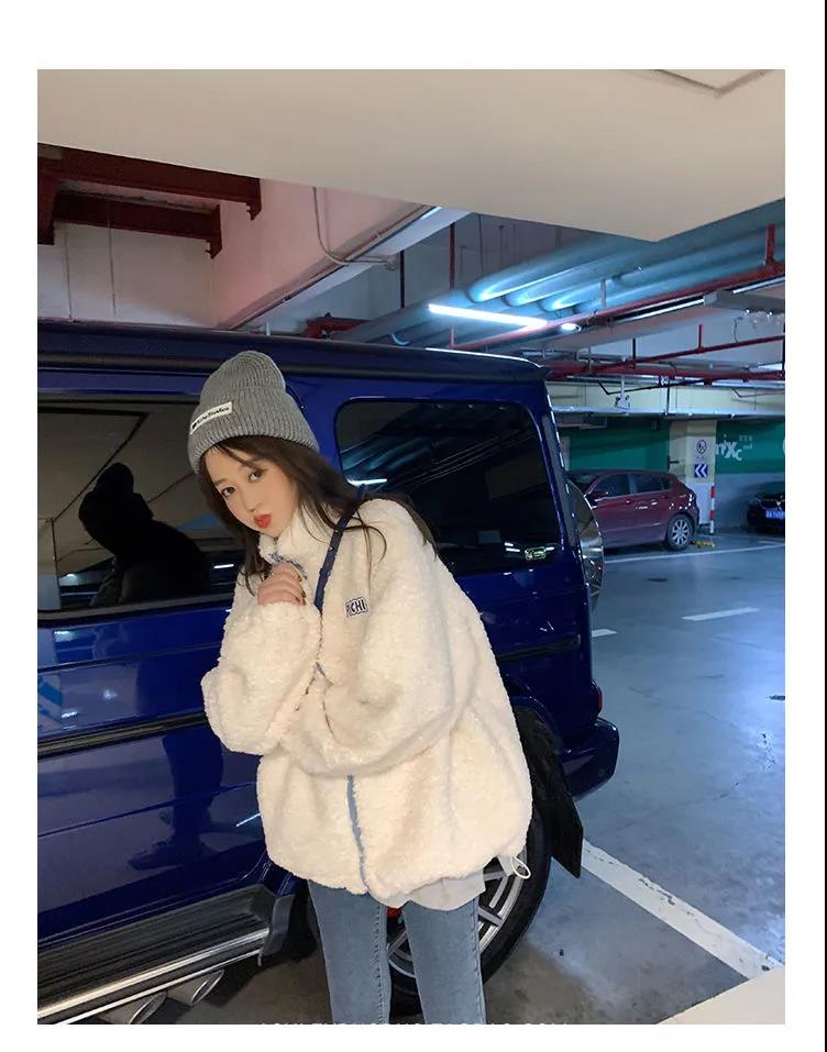 💕chic韓系羊羔毛加厚寬鬆百搭短外套