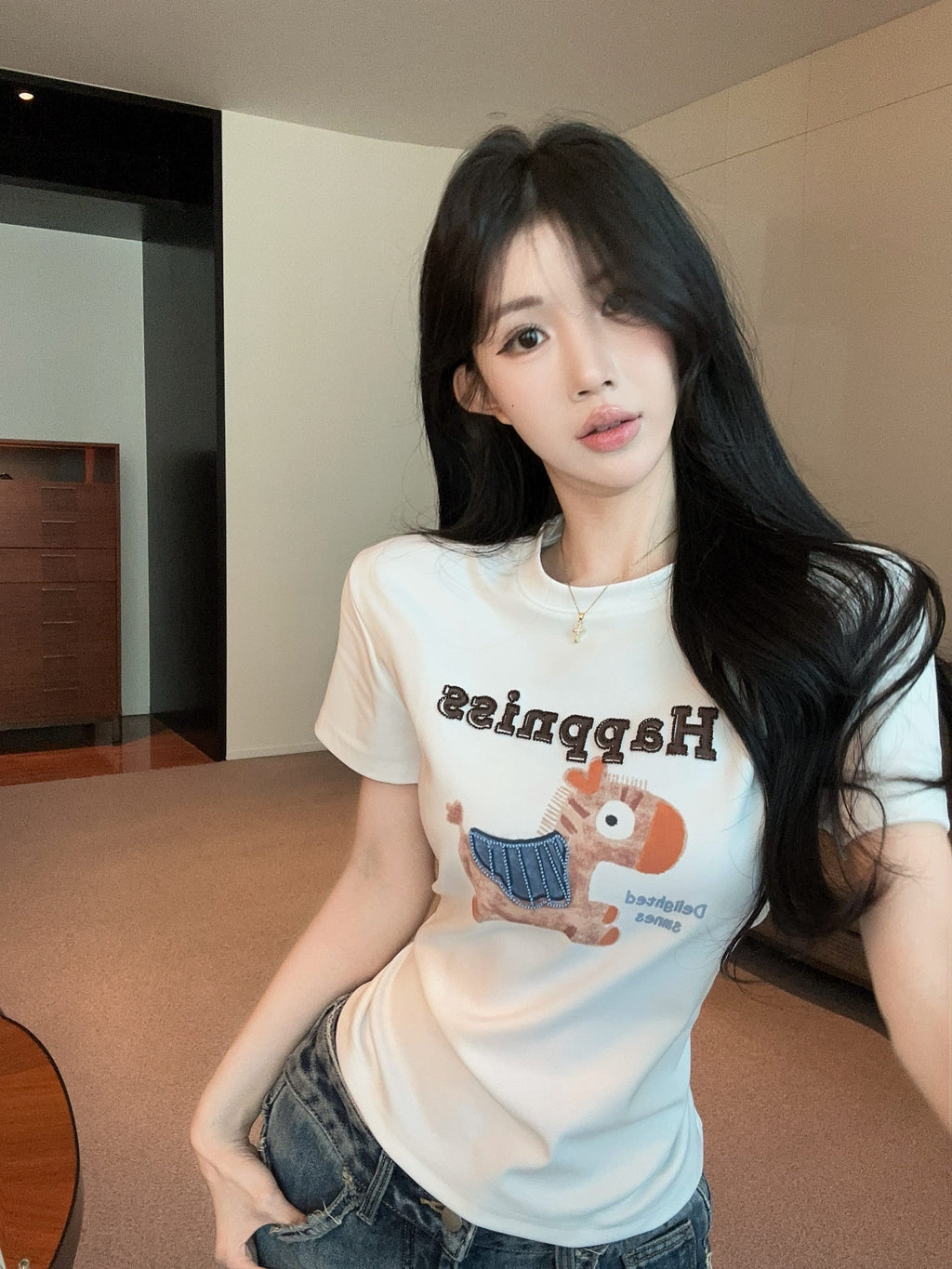 💕可愛元氣小馬立體刺繡圓領短袖上衣