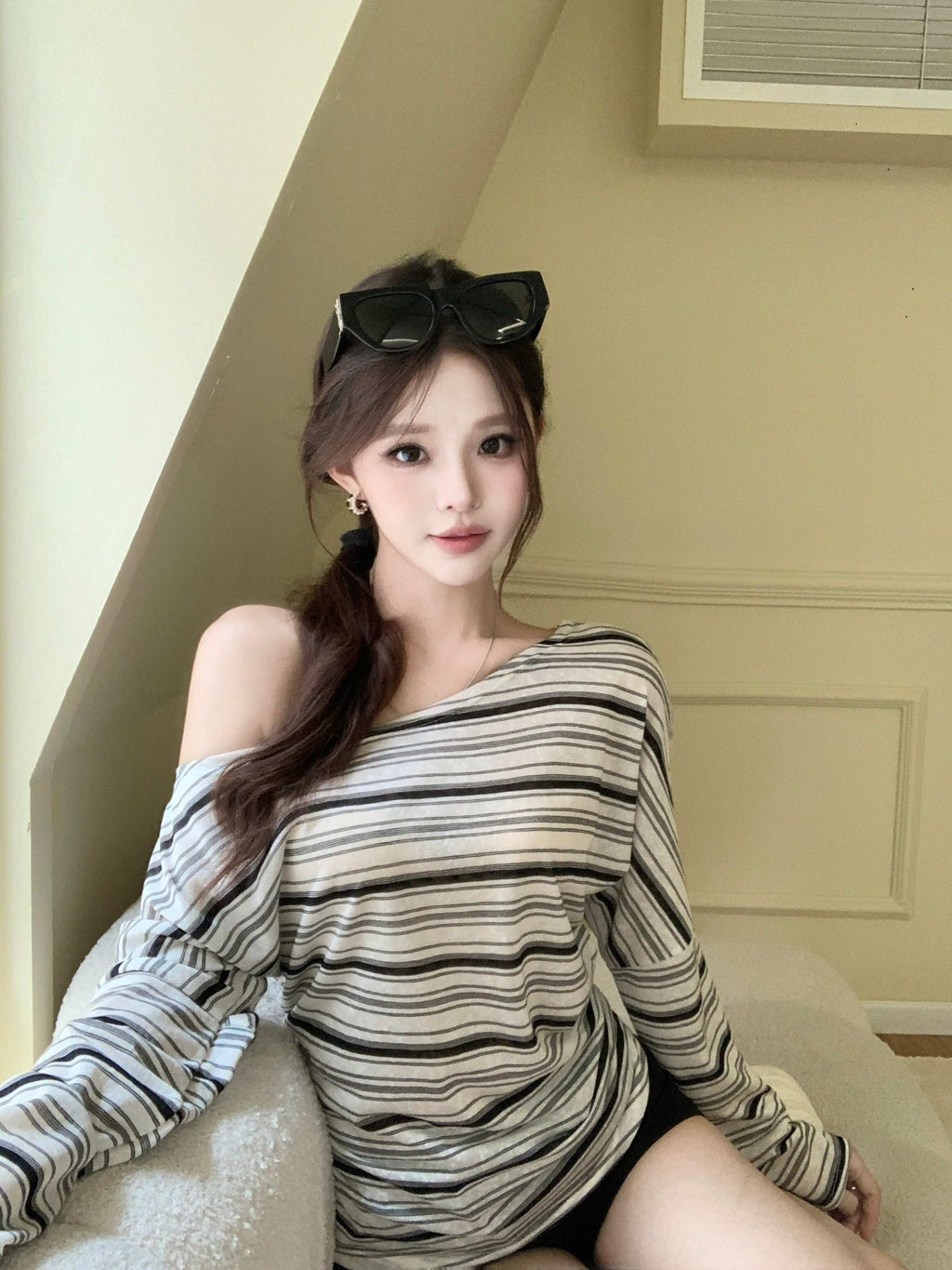 💕溫柔氣質簡約百搭條紋長袖上衣