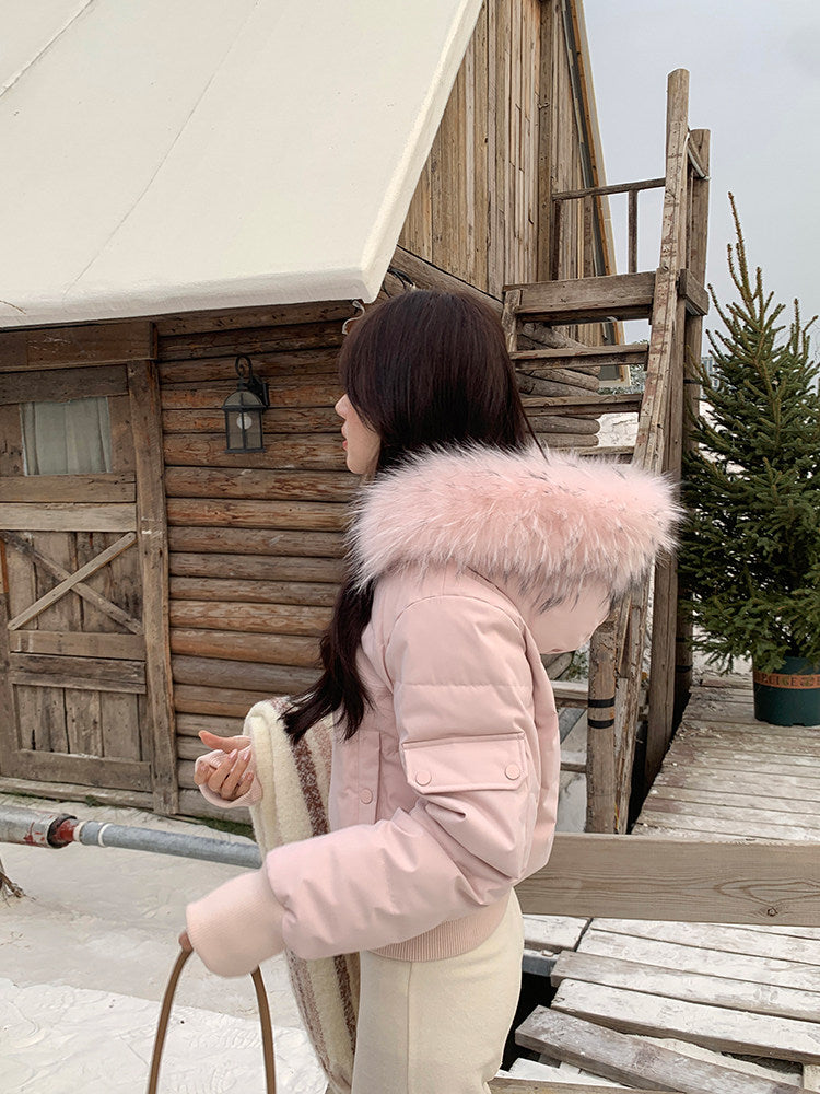 💕冬季甜美毛毛短款小個子連帽棉衣