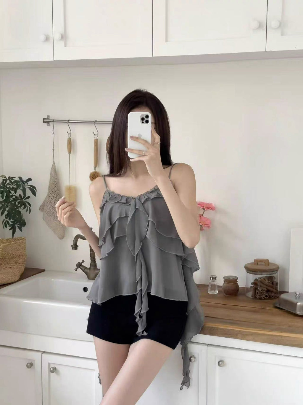 💕百搭不規則荷葉邊吊帶背心