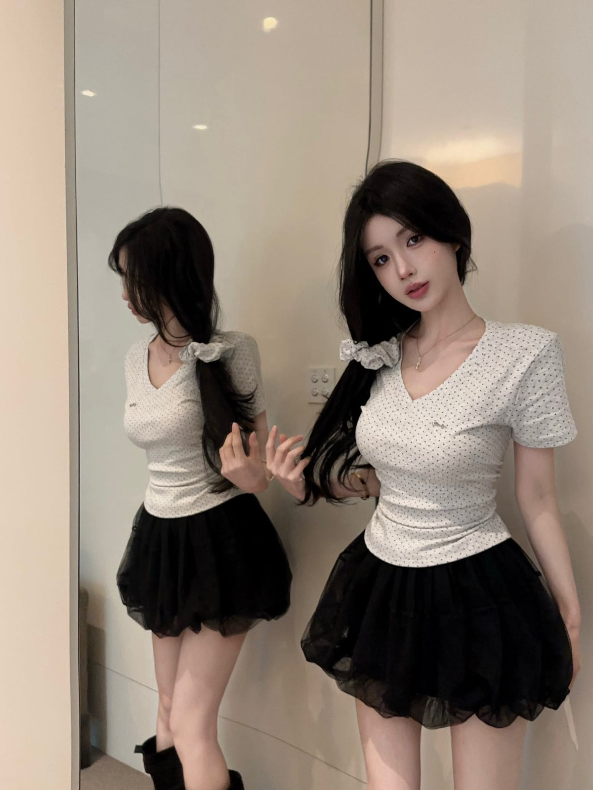 💕氣質星星點點V領短袖上衣