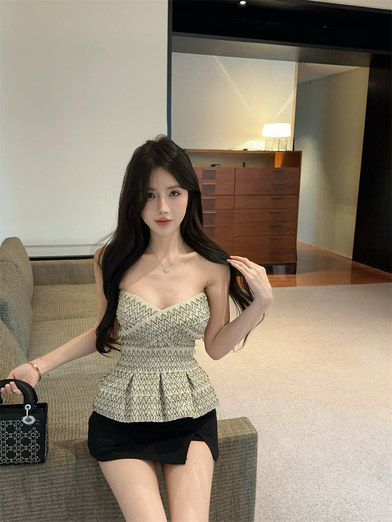 💕金色彈力繃帶抹胸混色背心上衣