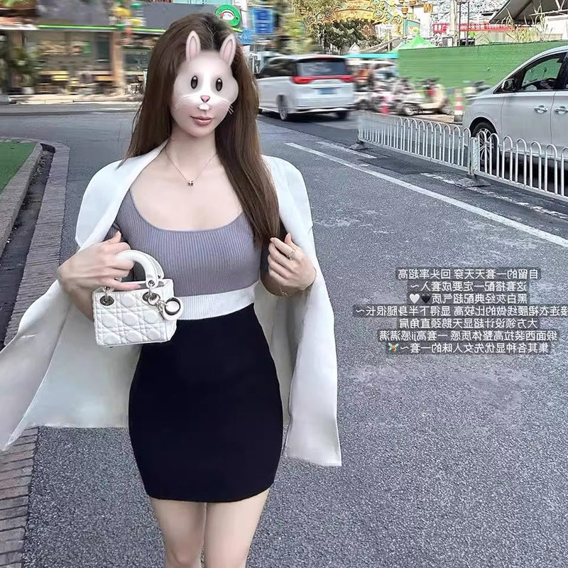 💕撞色拼接氣質連身裙