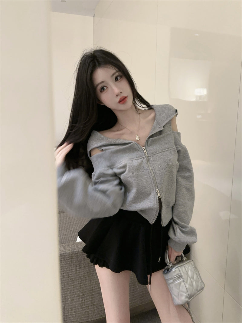 💕韓版個性露肩高檔連帽衛衣外套