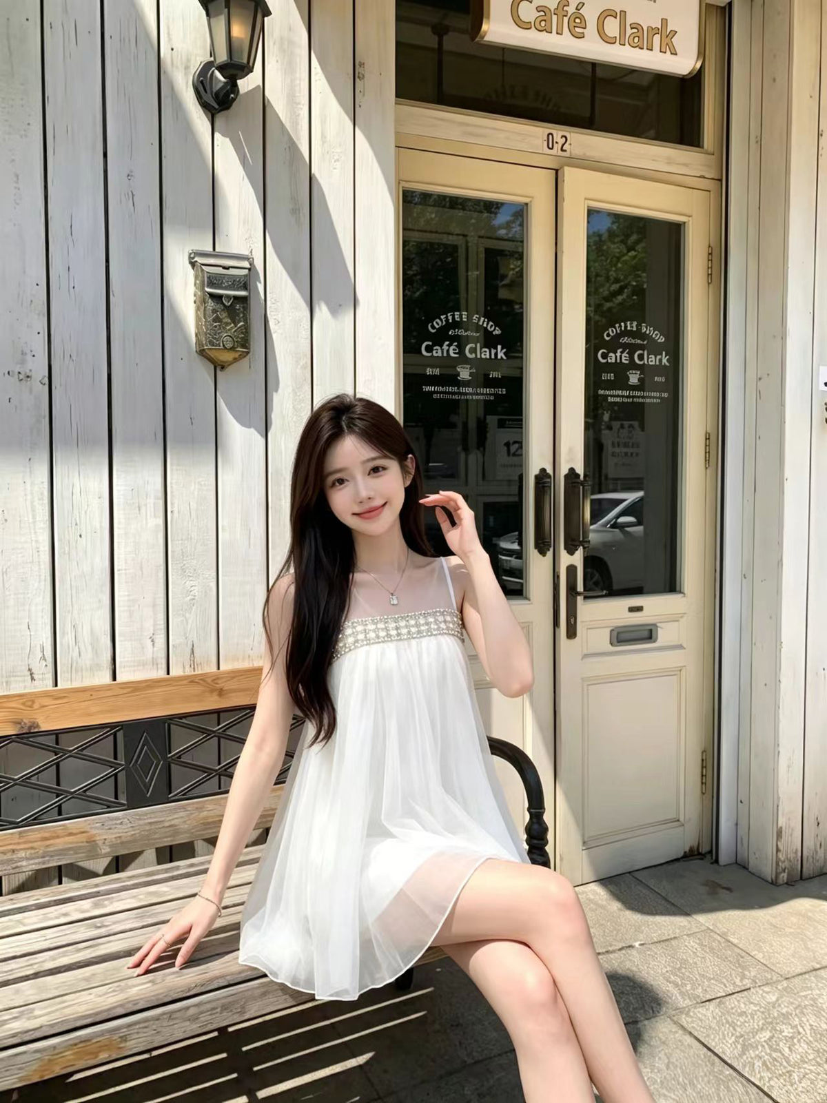 💕法式溫柔網紗無袖澎澎連衣裙
