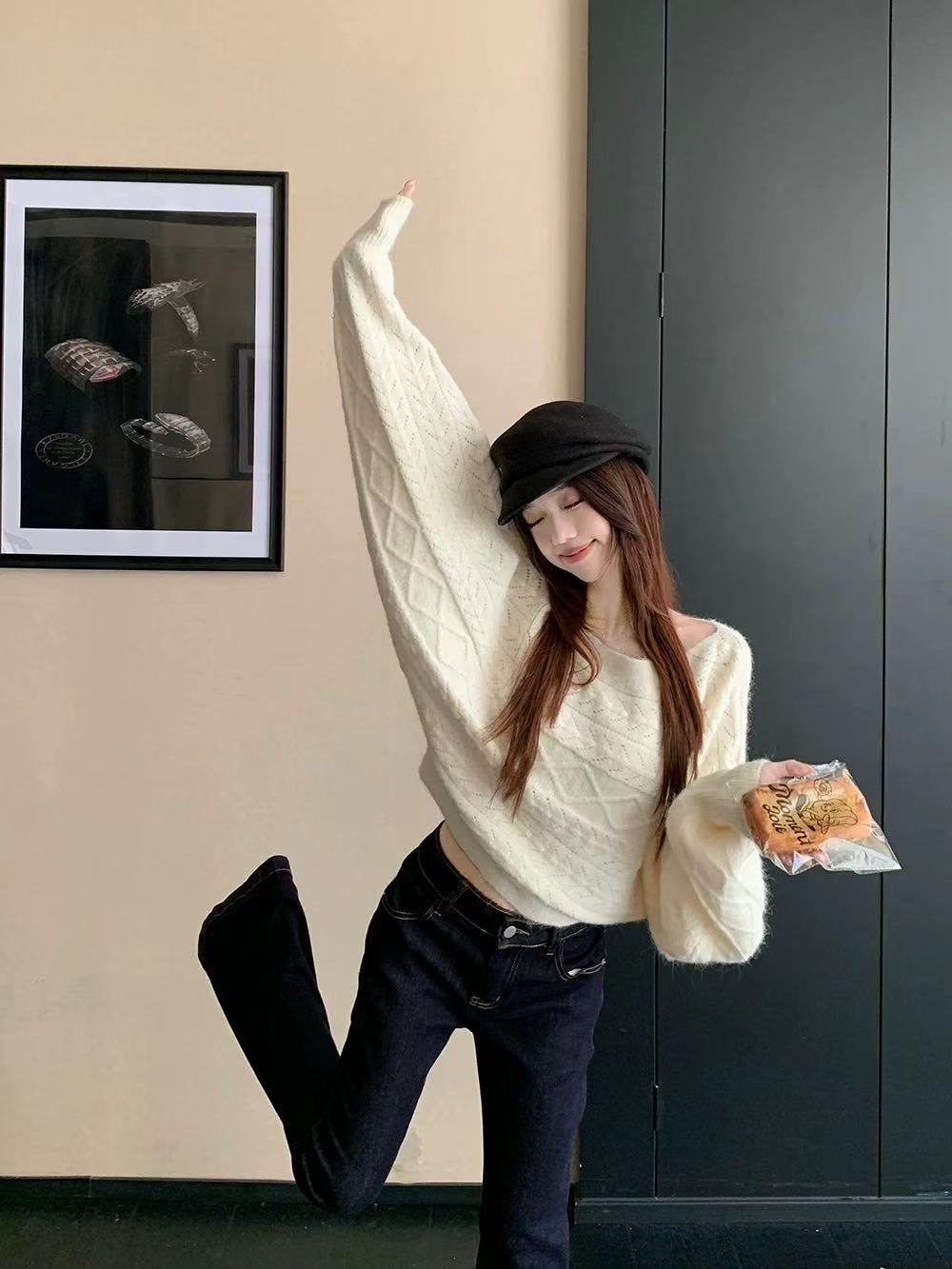 💕chic韓系蝙蝠袖針織百搭毛衣