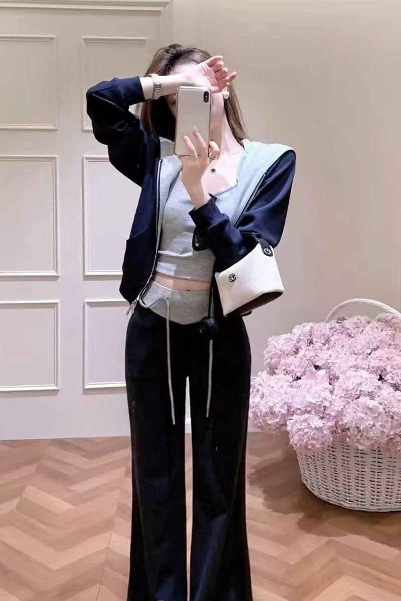 💕秋季高級感百搭連帽外套高腰休閒褲套裝