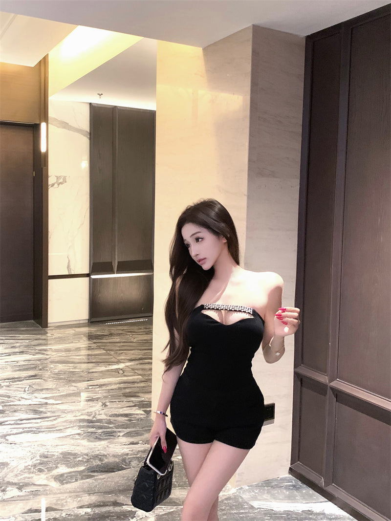 💕高級名媛風鑽鍊收腰顯瘦抹胸帶胸墊上衣