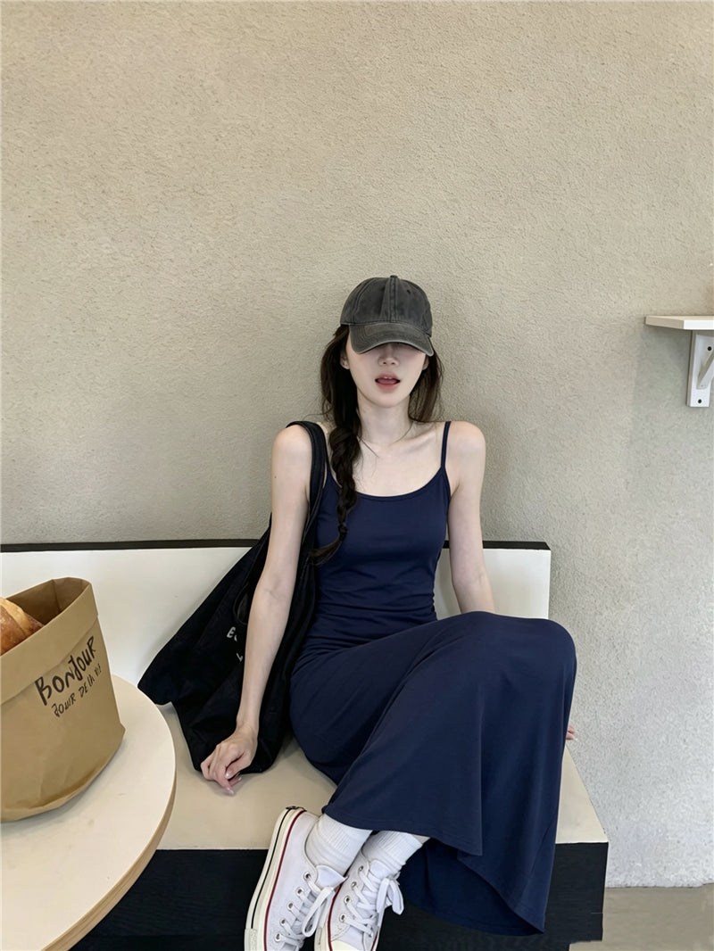 💕百搭休閒清透感藍色開衫連衣裙兩件套