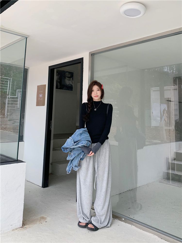 💕通勤百搭撞色長袖針織修身打底上衣
