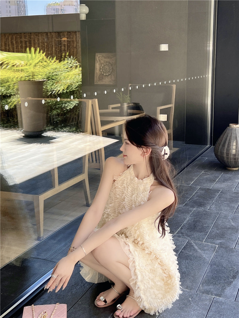 💕流蘇露背掛脖連身裙