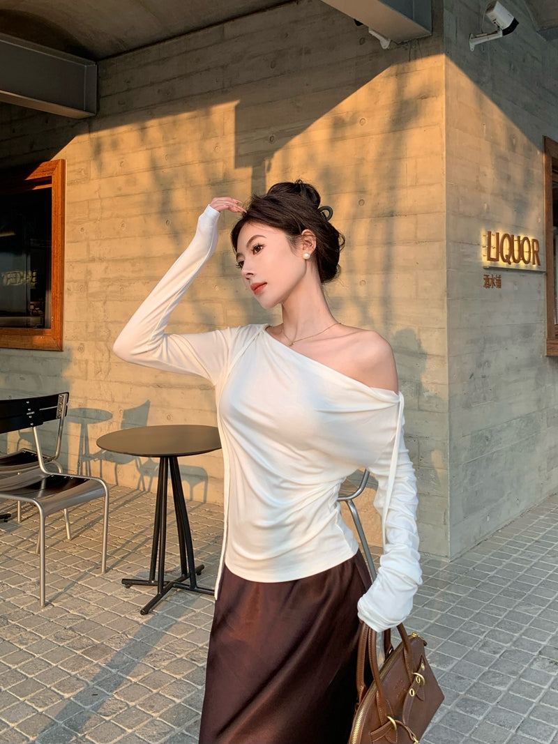 💕春夏甜美溫柔舒適盪領飄帶長袖上衣