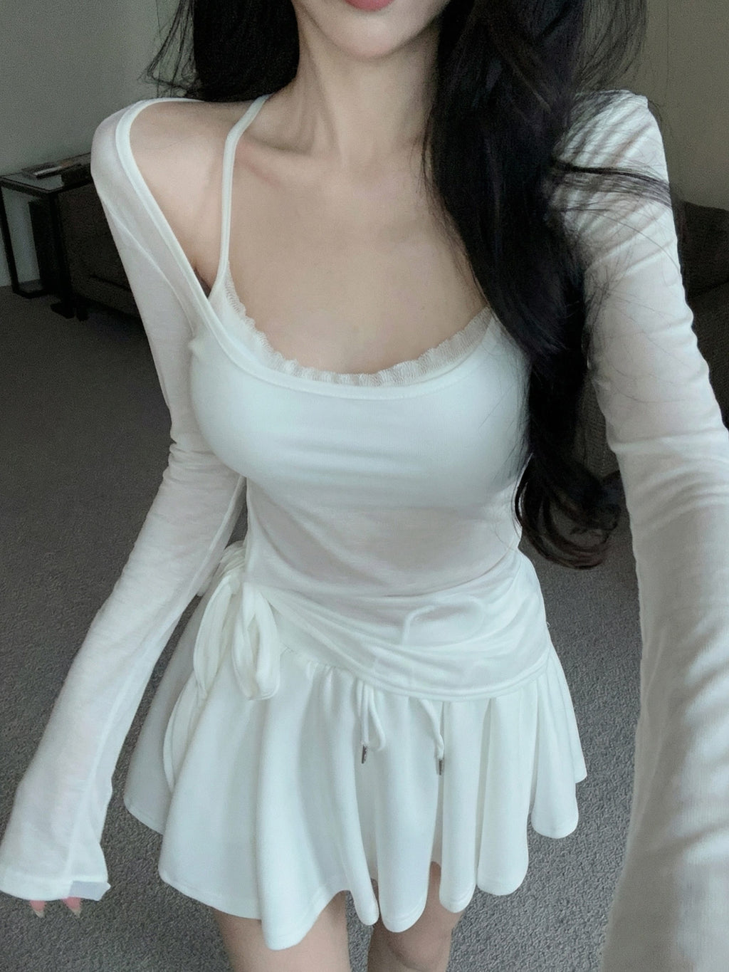 💕海邊度假防曬蕾絲吊帶抽繩三件套