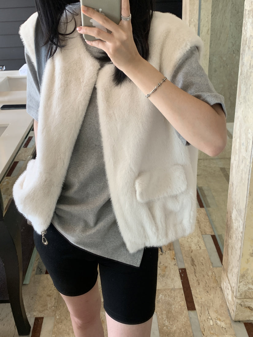 💕韓系chic水貂毛馬甲毛毛外套