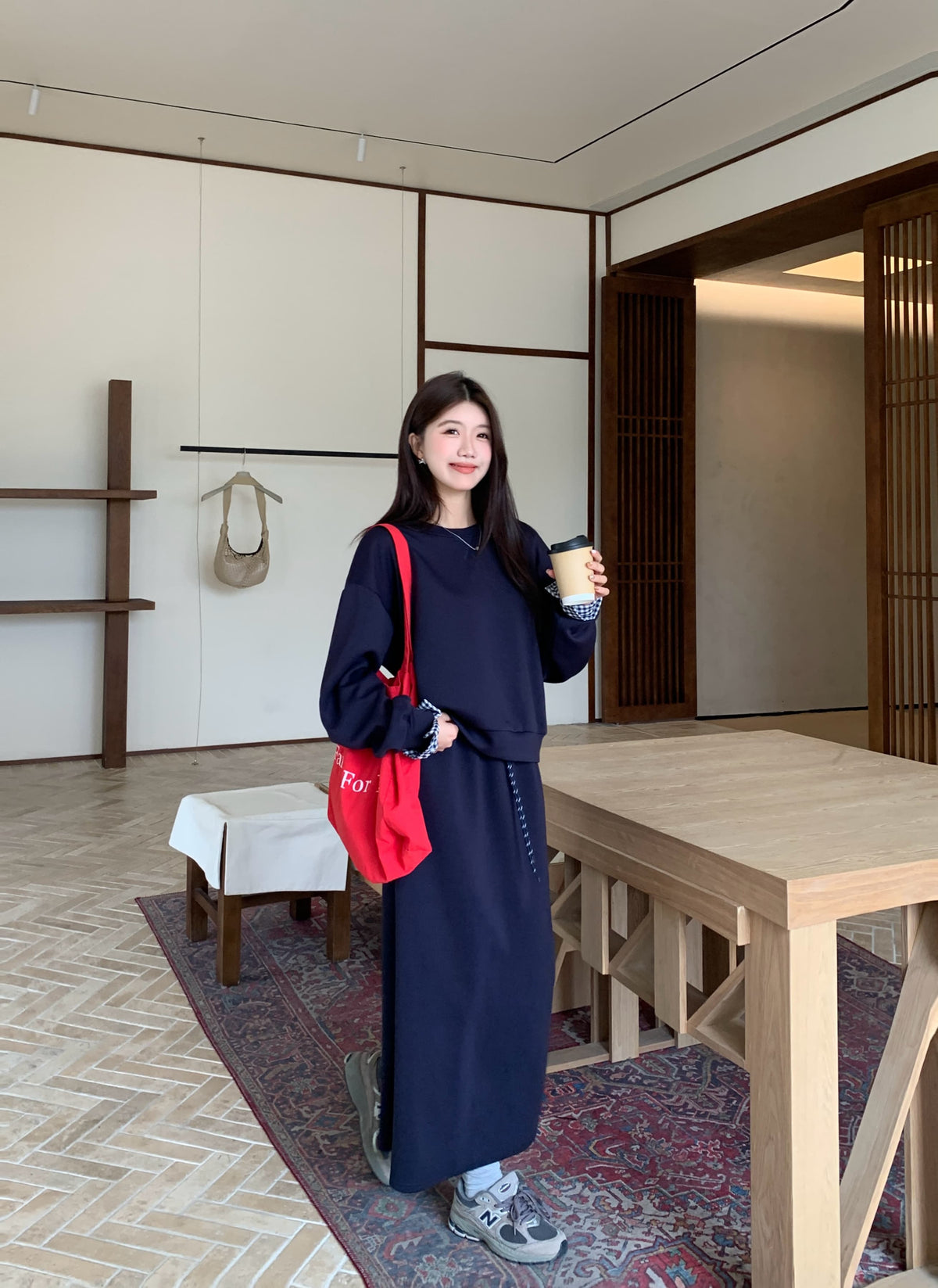 💕春秋美式復古運動套裝上衣+半身裙兩件套