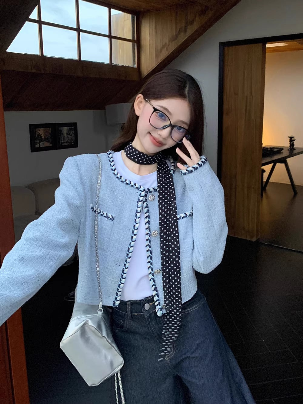 💕名媛小香風粗花呢短款長袖精緻外套