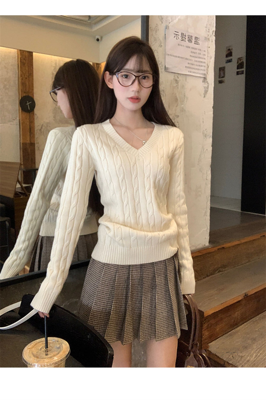 💕韓系慵懶風V領麻花加厚寬鬆毛衣