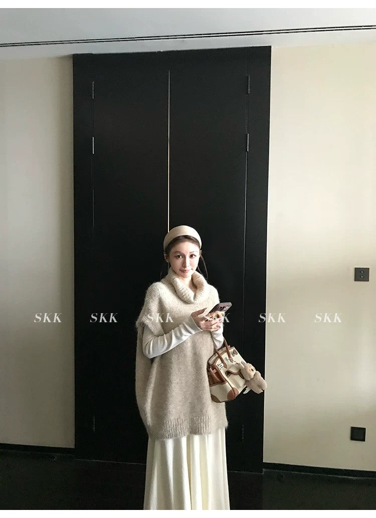 💕春季疊穿羊毛拉毛高領背心馬甲慵懶毛衫