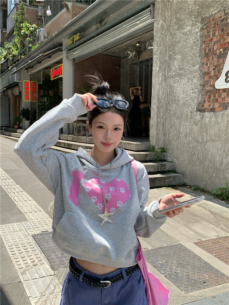 💕韓系愛心印花短款連帽衛衣