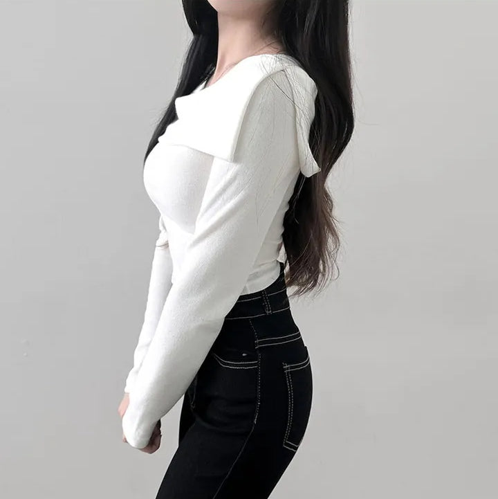 💕chic秋季長袖打底小心機露鎖骨上衣