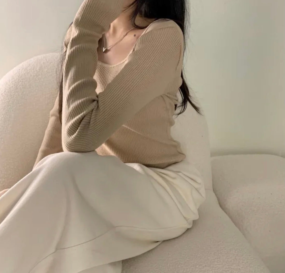 💕韓系chic長袖修身親膚針織打底百搭顯瘦上衣