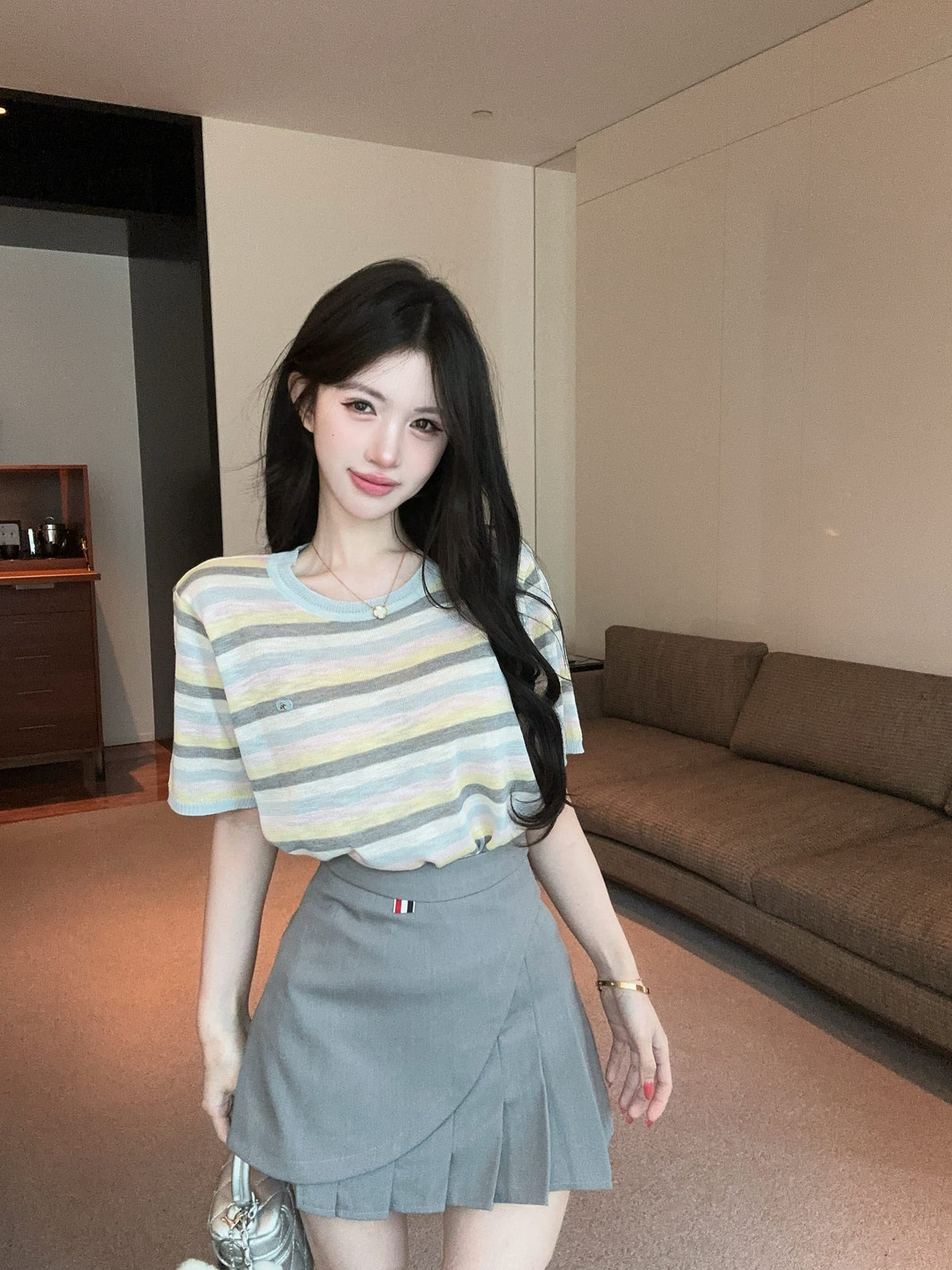 💕夏季清透感柔軟撞色條紋針織衫上衣