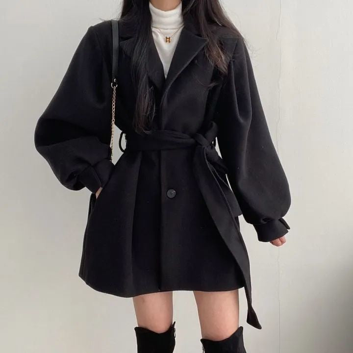 💕韓系chic秋冬赫本風毛呢風衣