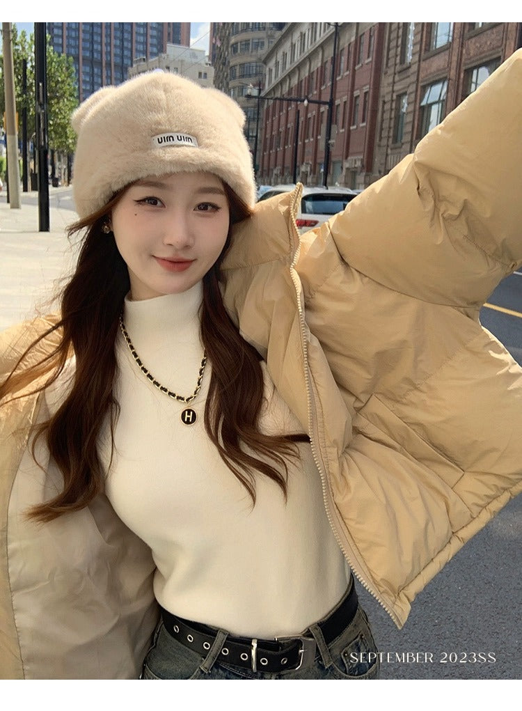 💕秋冬簡約內刷毛半高領別緻保暖上衣
