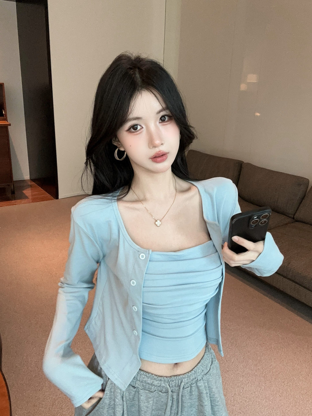 💕氣質慵懶休閒褶皺兩件式套裝