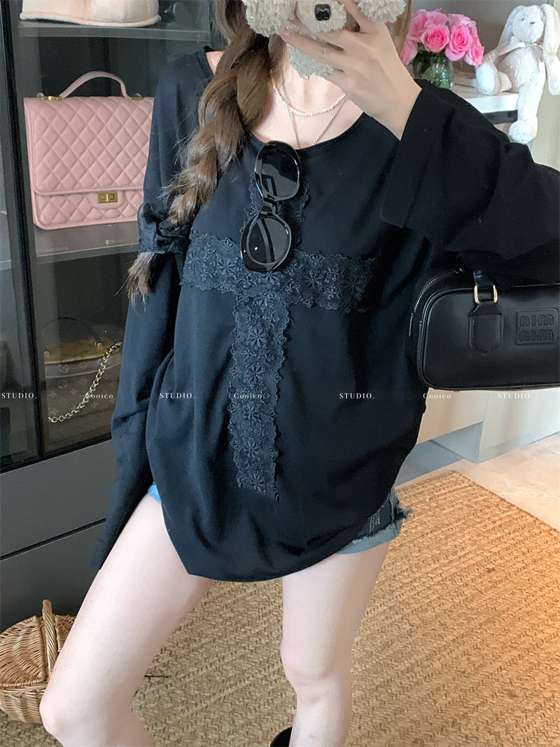 💕微透蕾絲寬鬆T袖打底衣