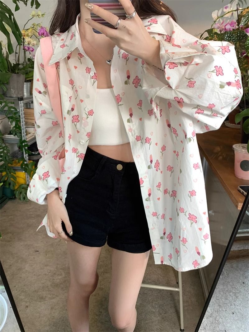 💕甜美薄款小花朵防曬襯衫外搭