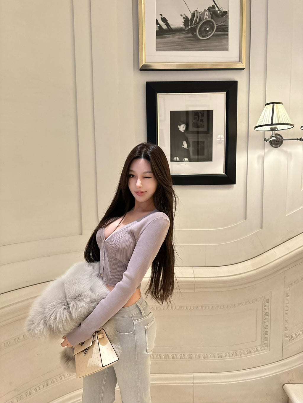 💕復古灰藍微喇叭牛仔長褲