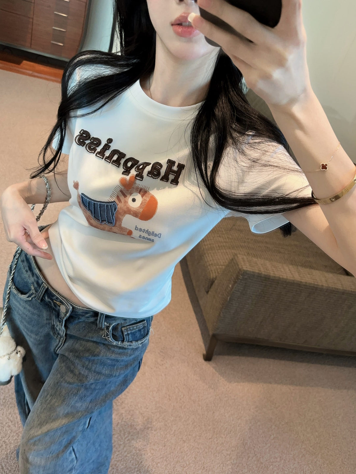 💕可愛元氣小馬立體刺繡圓領短袖上衣