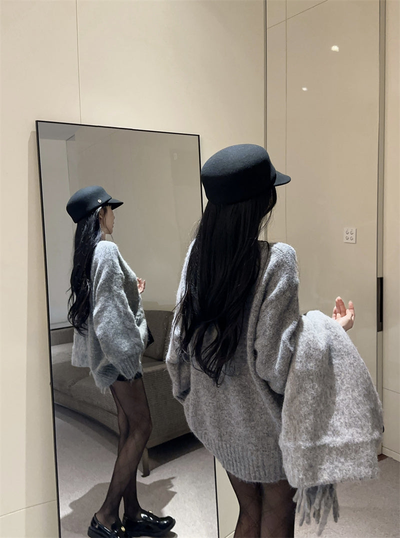 💕復古慵懶高級感軟糯蝴蝶結圓領上衣