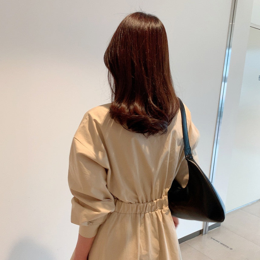 💕chic通勤簡約法式收腰顯瘦襯衫連身長裙