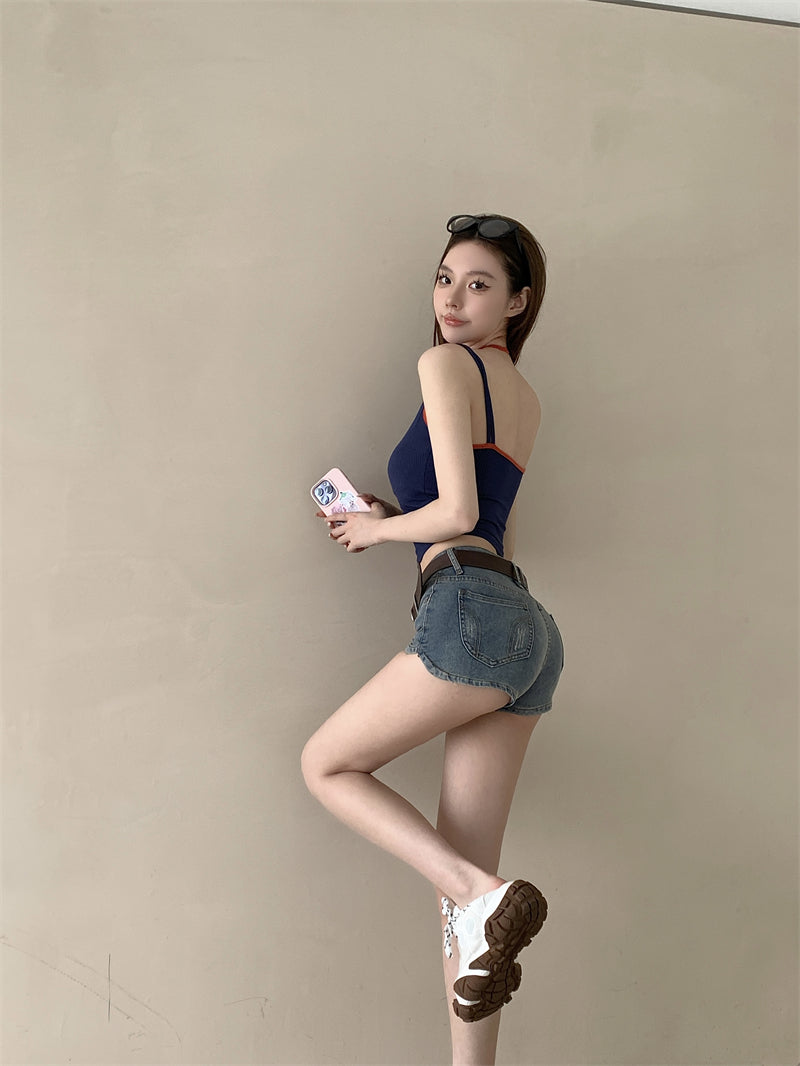 💕春夏熱辣假兩件帶胸墊吊帶背心