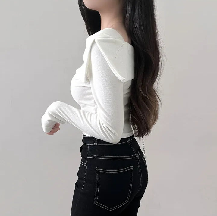 💕chic秋季長袖打底小心機露鎖骨上衣