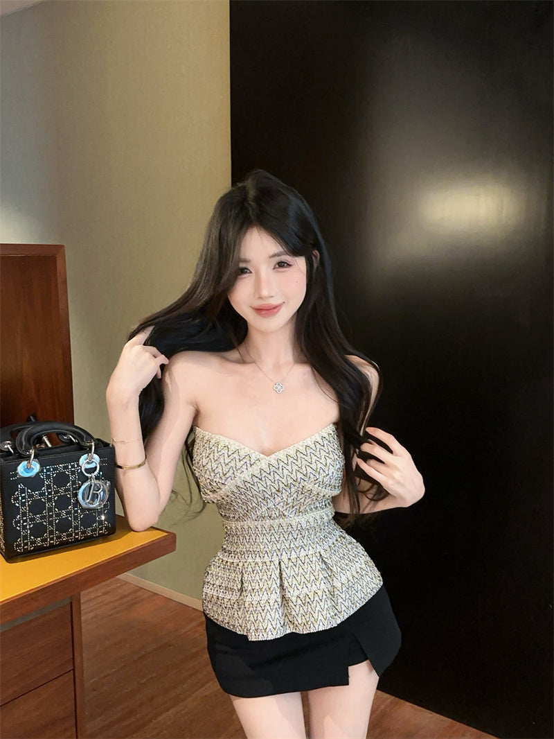 💕金色彈力繃帶抹胸混色背心上衣