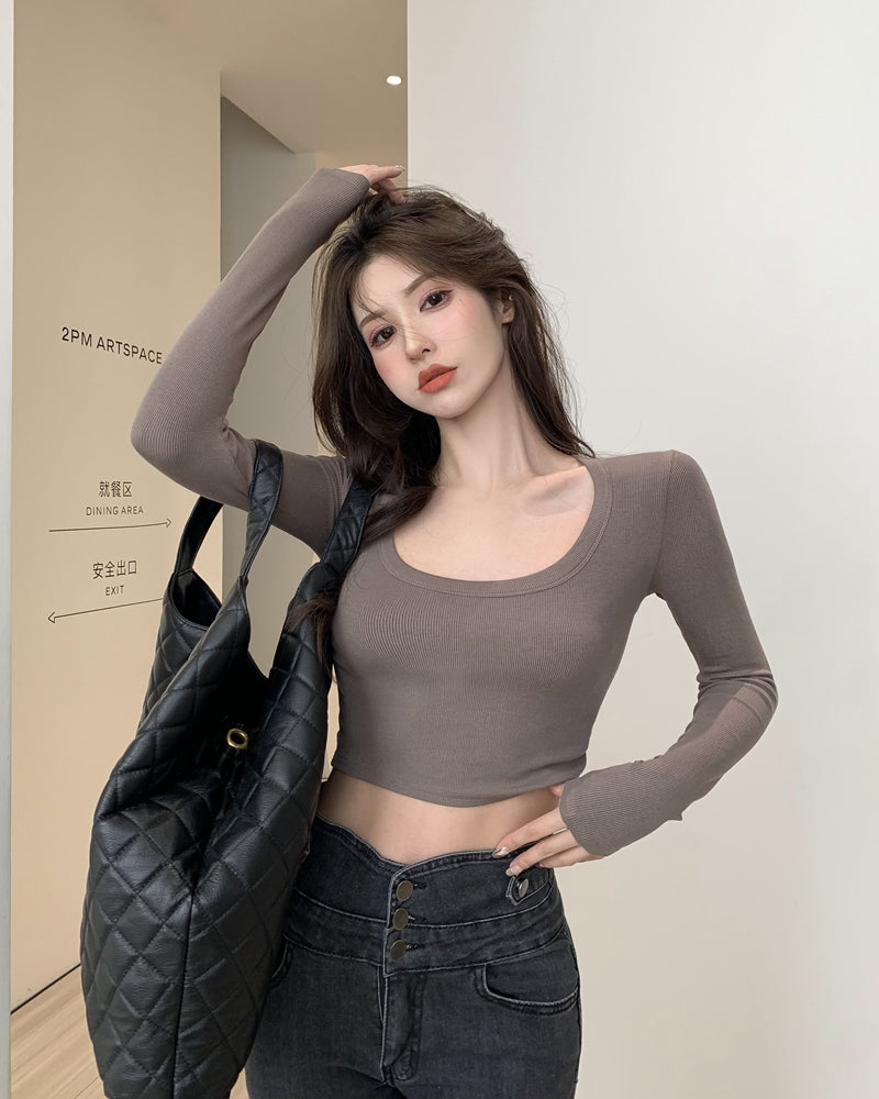 💕百搭低U領修身彈力長袖打底上衣
