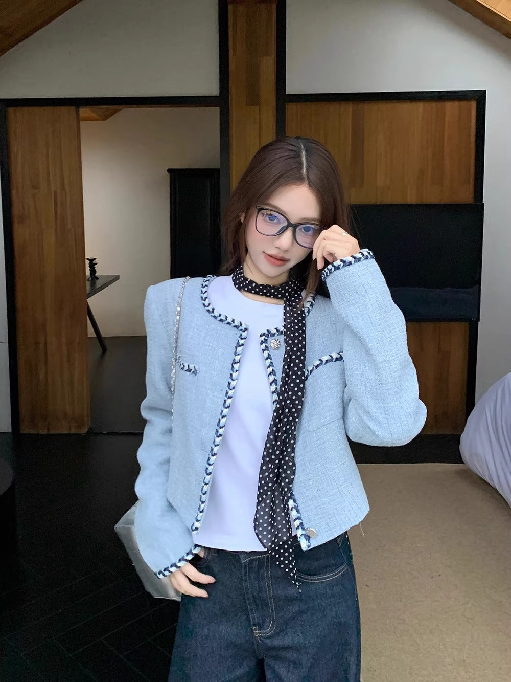 💕名媛小香風粗花呢短款長袖精緻外套