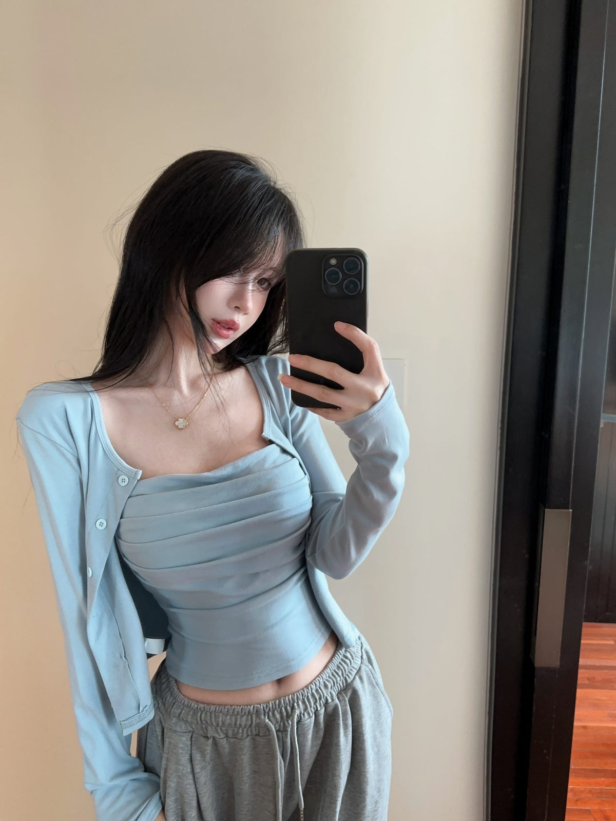 💕氣質慵懶休閒褶皺兩件式套裝