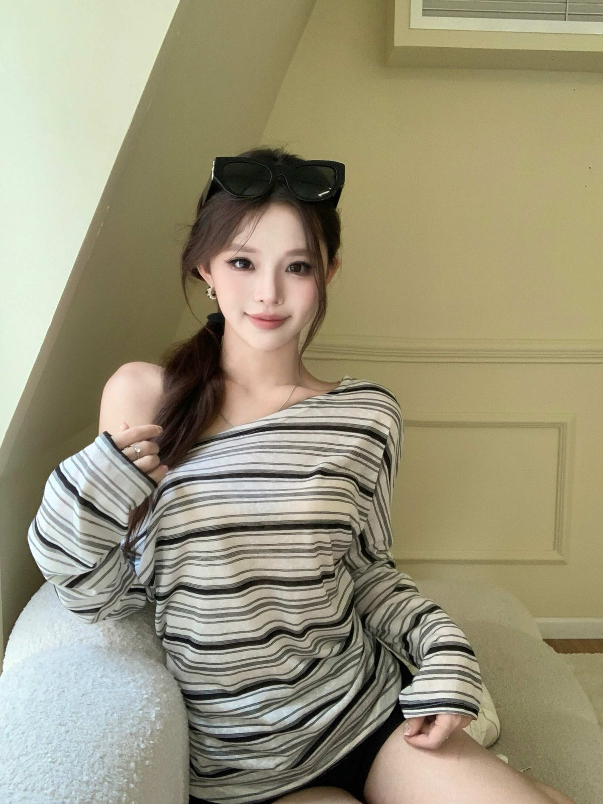💕溫柔氣質簡約百搭條紋長袖上衣