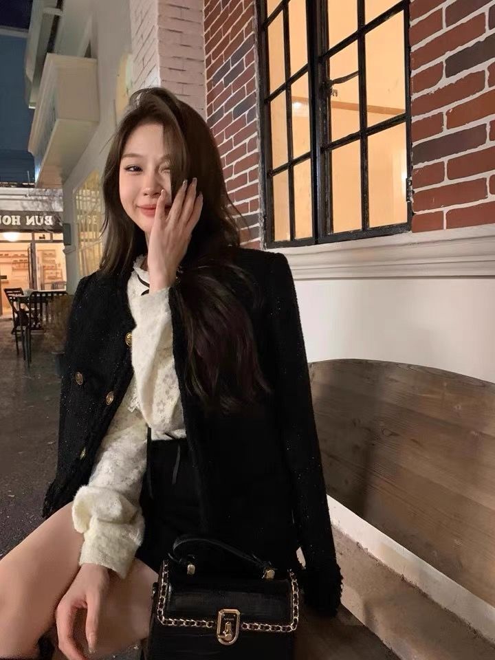 💕韓系小香風黑色法式精緻外套