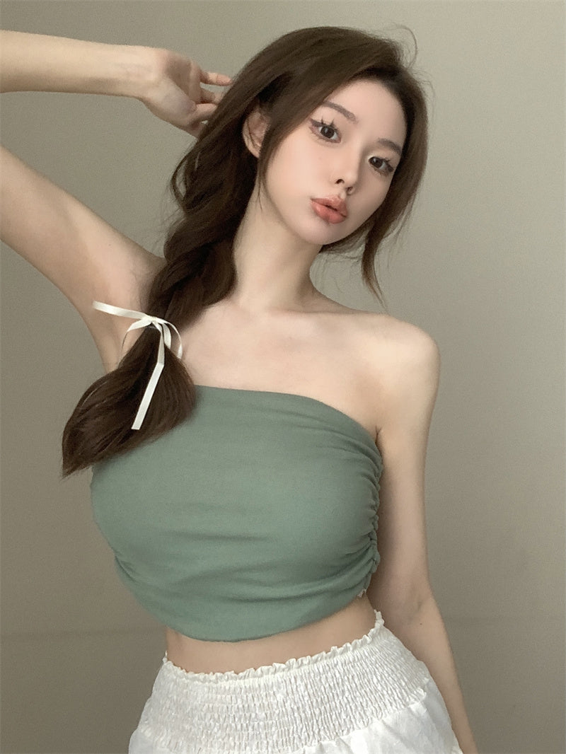 💕氣質百搭彈力修身短款抹胸背心單品