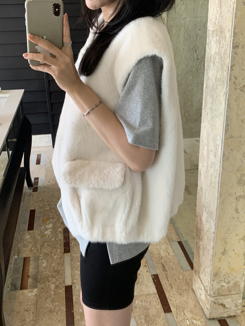 💕韓系chic水貂毛馬甲毛毛外套